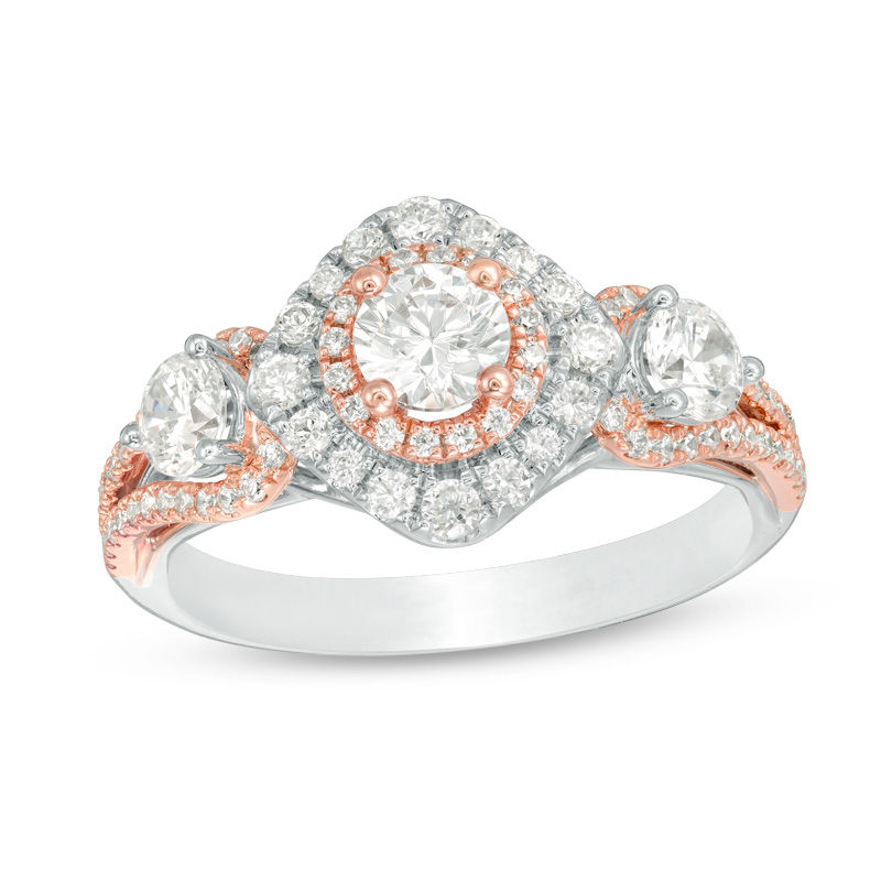Main Image 1 of 1-1/5 CT. T.W. Diamond Past Present Future® Double Frame Engagement Ring in 14K Two-Tone Gold