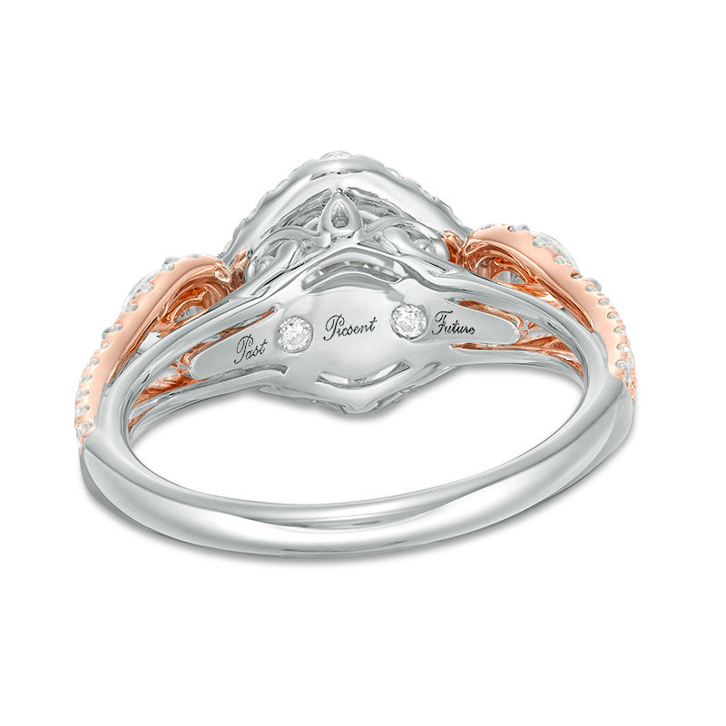 Main Image 3 of 1-1/5 CT. T.W. Diamond Past Present Future® Double Frame Engagement Ring in 14K Two-Tone Gold