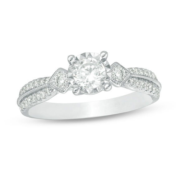 3/4 CT. T.w. Diamond Vintage-Style Engagement Ring in 14K White Gold
