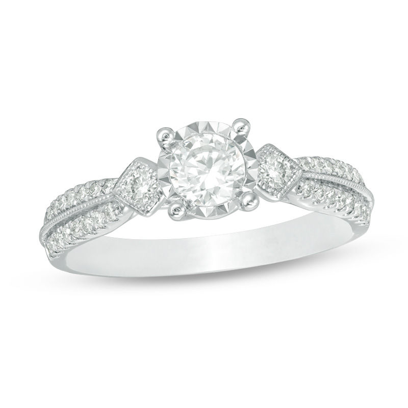 3/4 CT. T.W. Diamond Vintage-Style Engagement Ring in 14K White Gold