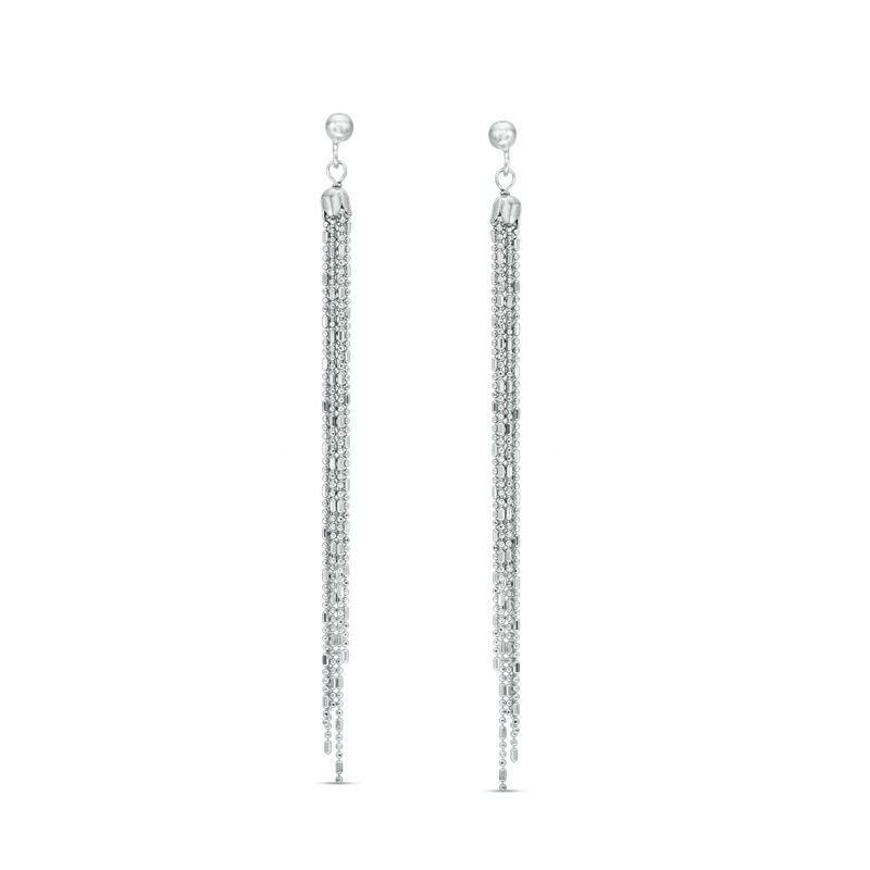 Diamond-Cut Bead Chain Tassel Drop Earrings in Sterling Silver