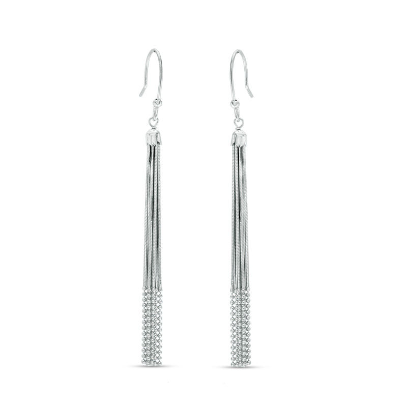Diamond-Cut Beaded Chain Tassel Drop Earrings in Sterling Silver