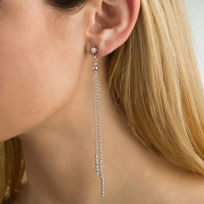 Diamond-Cut Triple Bar and Chain Drop Earrings in Sterling Silver