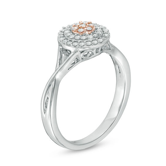 1/4 CT. T.w. Pink and White Composite Diamond Double Frame Twist Ring in 10K Two-Tone Gold