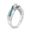 Thumbnail Image 2 of 1/3 CT. T.W. Enhanced Blue and White Diamond Three Stone Bypass Ring in Sterling Silver