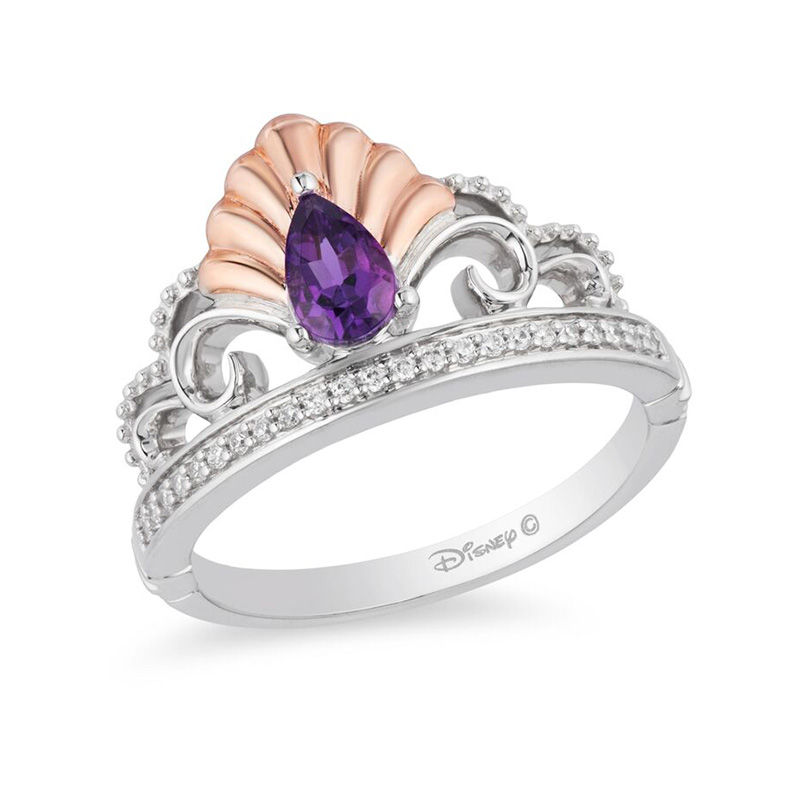 Enchanted Disney Ariel Amethyst and 1/10 CT. T.W. Diamond Tiara Ring in Sterling Silver and 10K Rose Gold