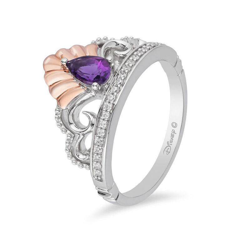 Enchanted Disney Ariel Amethyst and 1/10 CT. T.W. Diamond Tiara Ring in Sterling Silver and 10K Rose Gold