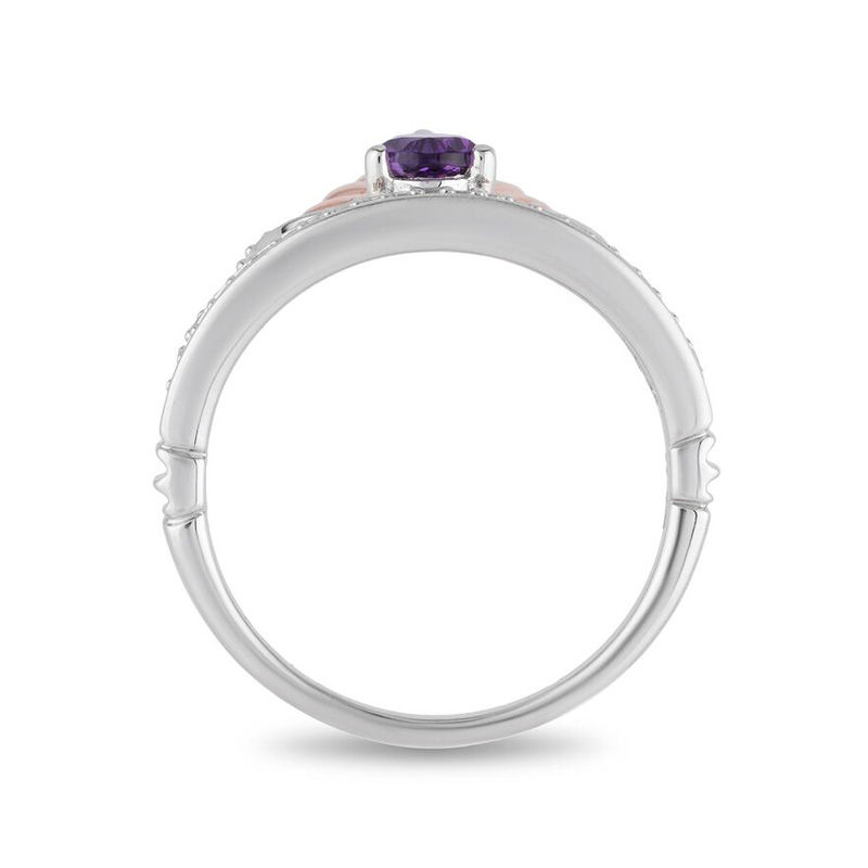 Main Image 3 of Enchanted Disney Ariel Amethyst and 1/10 CT. T.W. Diamond Tiara Ring in Sterling Silver and 10K Rose Gold