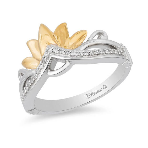 Enchanted Disney Tiana 1/10 CT. T.W. Diamond Lilly Pad Tiara Ring in Sterling Silver and 10K Gold - Size 7 Enchanted Disney Tiana 1/10 CT. T.W. Diamond Lilly Pad Tiara Ring in Sterling Silver and 10K Gold - Size 7