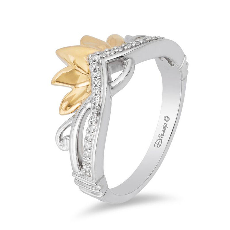 Main Image 2 of Enchanted Disney Tiana 1/10 CT. T.W. Diamond Lilly Pad Tiara Ring in Sterling Silver and 10K Gold