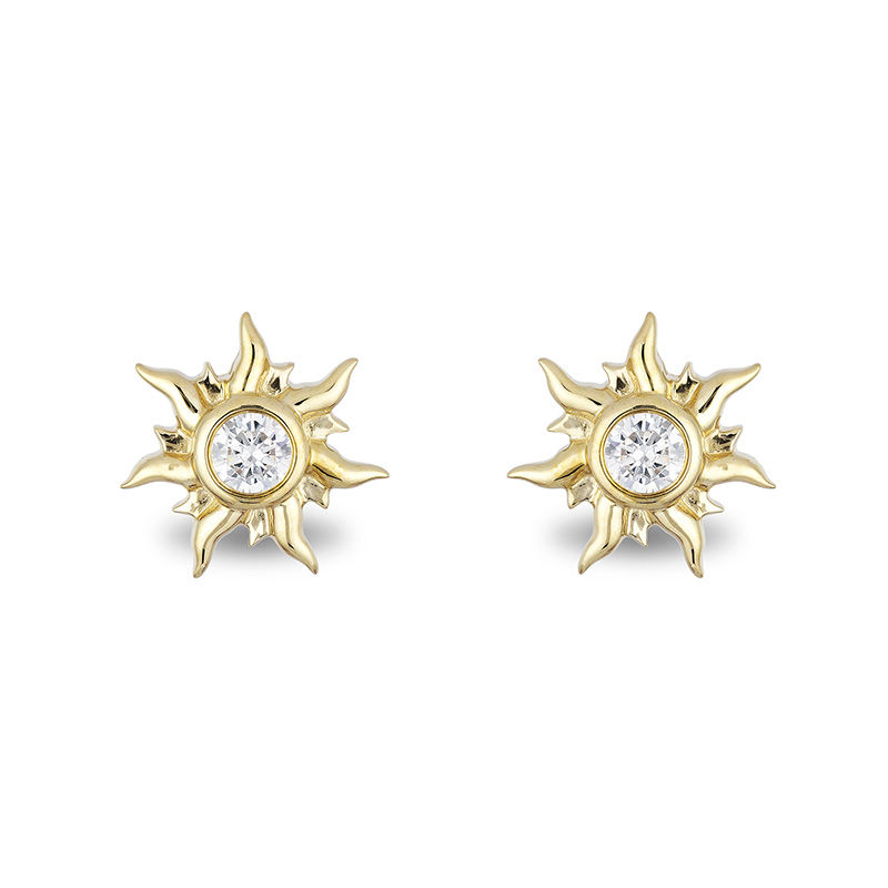 Enchanted Disney Rapunzel 1/10 CT. T.W. Diamond Solitaire Sun Stud Earrings in 10K Gold