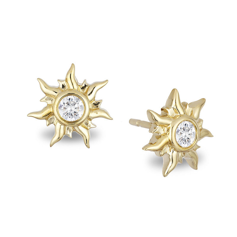 Enchanted Disney Rapunzel 1/10 CT. T.W. Diamond Solitaire Sun Stud Earrings in 10K Gold