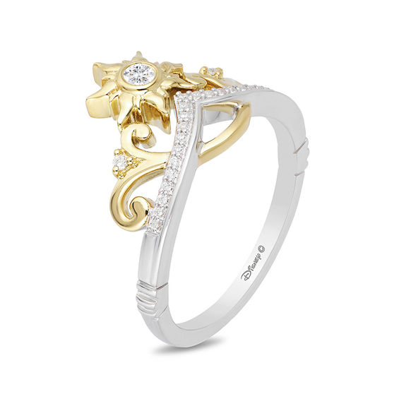 Enchanted Disney Rapunzel 1/10 CT. T.w. Diamond Sun Tiara Ring in Sterling Silver and 10K Gold
