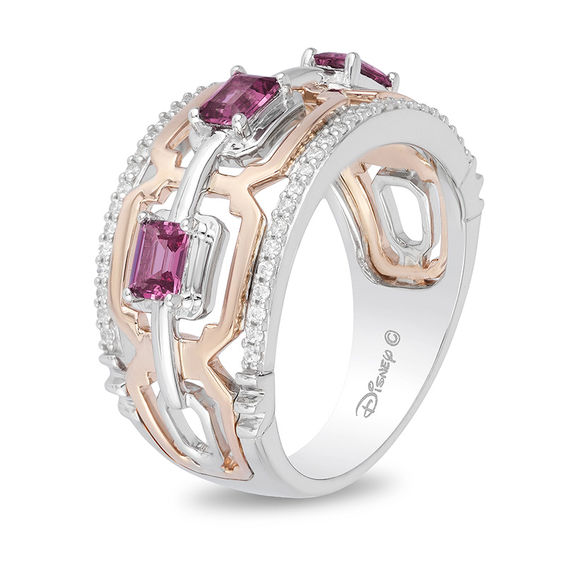 Enchanted Disney Mulan Rhodolite Garnet and 1/5 CT. T.w. Diamond Ring in Sterling Silver and 10K Rose Gold