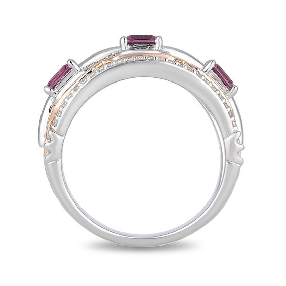 Enchanted Disney Mulan Rhodolite Garnet and 1/5 CT. T.w. Diamond Ring in Sterling Silver and 10K Rose Gold