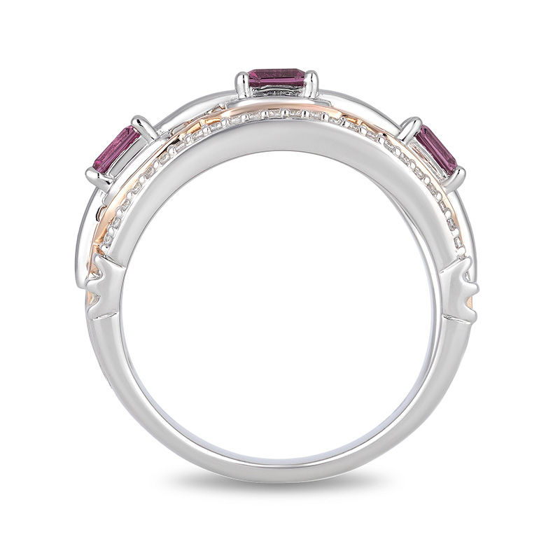 Enchanted Disney Mulan Rhodolite Garnet and 1/5 CT. T.W. Diamond Ring in Sterling Silver and 10K Rose Gold