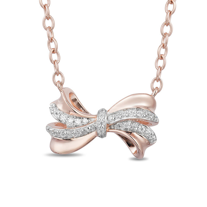 Enchanted Disney Snow White 1/10 CT. T.W. Diamond Bow Necklace in 10K Rose Gold - 19"
