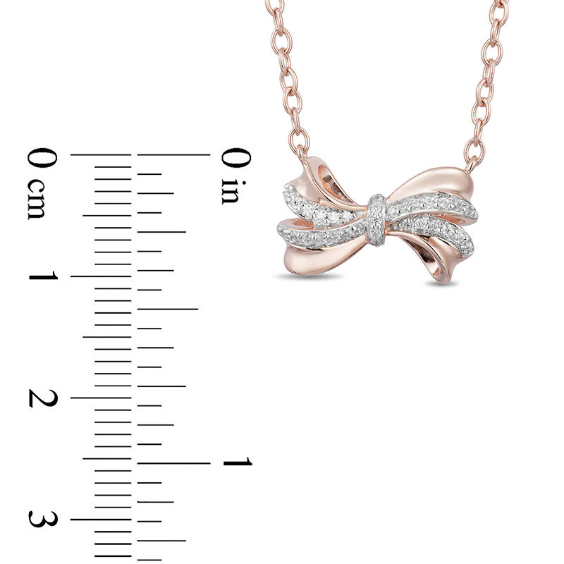 Main Image 3 of Enchanted Disney Snow White 1/10 CT. T.W. Diamond Bow Necklace in 10K Rose Gold - 19"