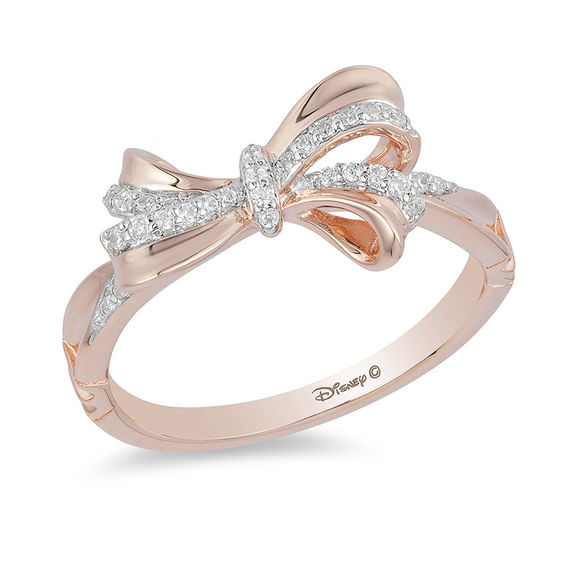 Enchanted Disney Snow White 1/10 CT. T.w. Diamond Bow Ring in 10K Rose Gold