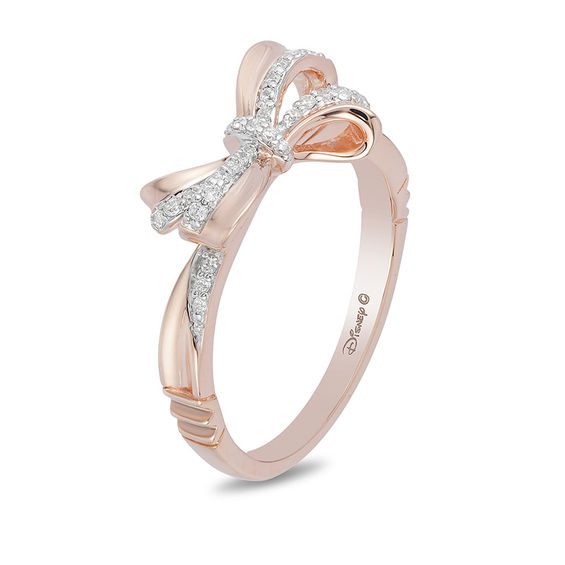 Enchanted Disney Snow White 1/10 CT. T.w. Diamond Bow Ring in 10K Rose Gold