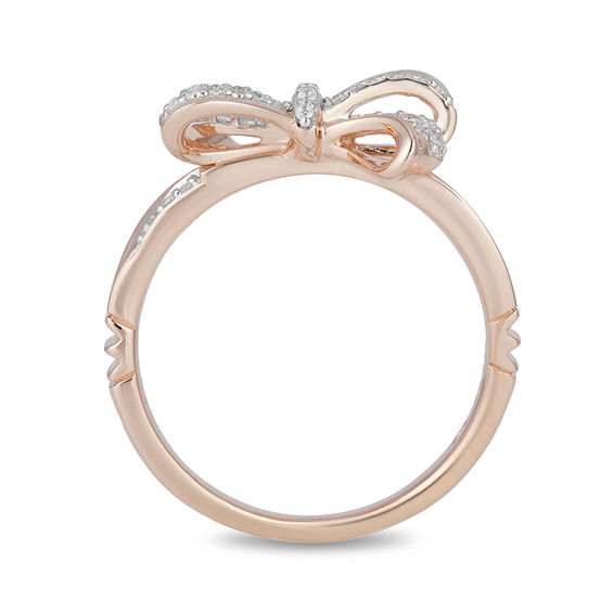 Enchanted Disney Snow White 1/10 CT. T.w. Diamond Bow Ring in 10K Rose Gold