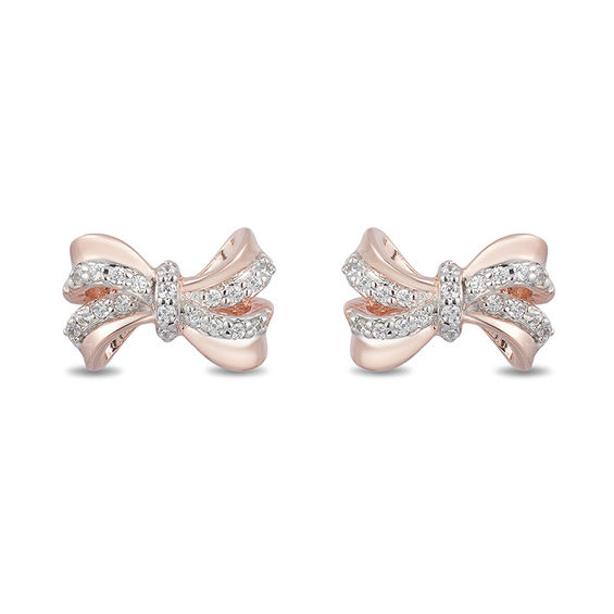 Enchanted Disney Snow White 1/10 CT. T.w. Diamond Bow Stud Earrings in 10K Rose Gold
