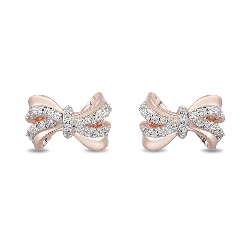 Main Image 1 of Enchanted Disney Snow White 1/10 CT. T.W. Diamond Bow Stud Earrings in 10K Rose Gold