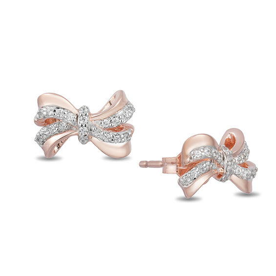 Enchanted Disney Snow White 1/10 CT. T.w. Diamond Bow Stud Earrings in 10K Rose Gold