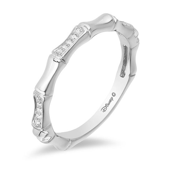Enchanted Disney Mulan 1/20 CT. T.w. Diamond Bamboo Stackable Band in 10K White Gold