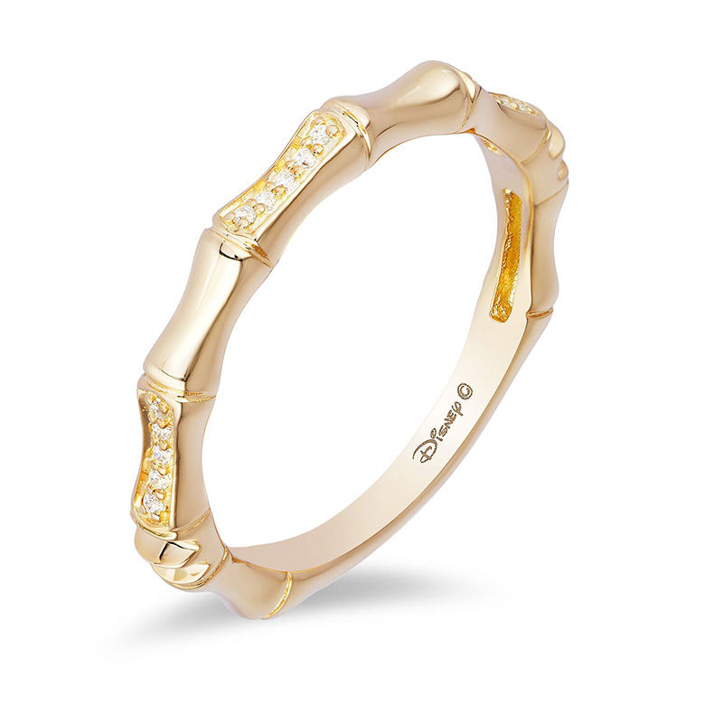 Main Image 2 of Enchanted Disney Mulan 1/20 CT. T.W. Diamond Bamboo Stackable Band in 10K Gold