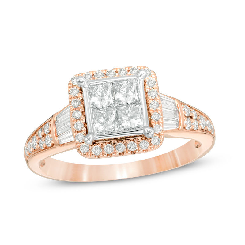 Main Image 1 of 1 CT. T.W. Quad Princess-Cut Diamond Frame Engagement Ring in 14K Two-Tone Gold