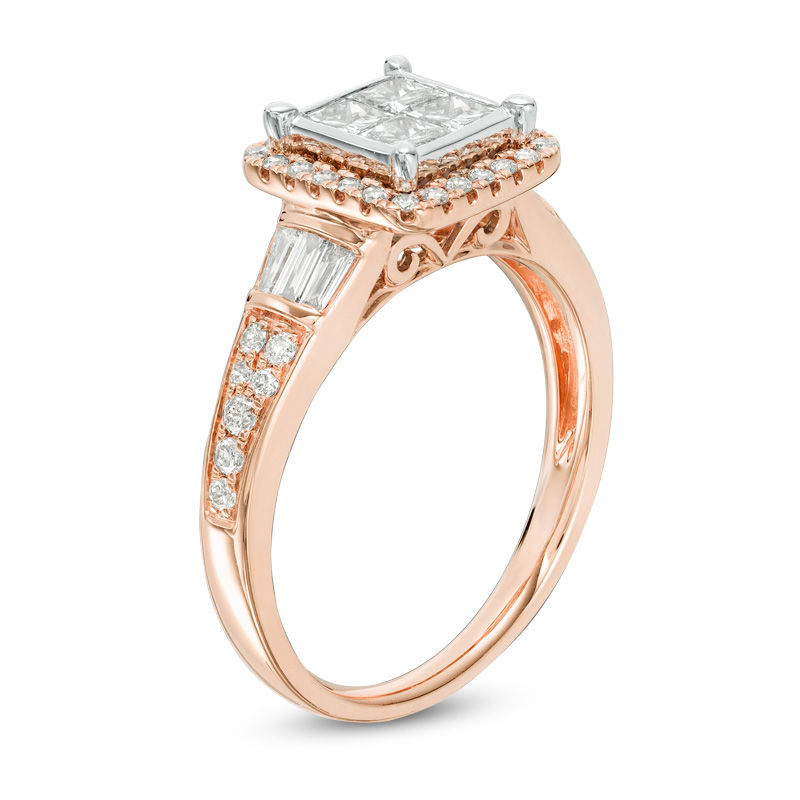 Main Image 2 of 1 CT. T.W. Quad Princess-Cut Diamond Frame Engagement Ring in 14K Two-Tone Gold