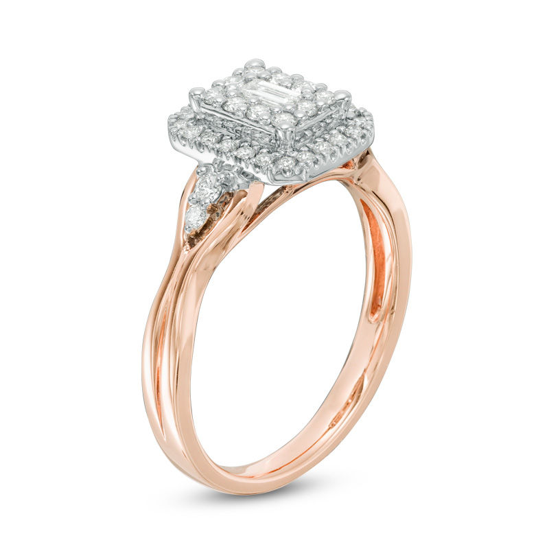 Main Image 2 of 3/8 CT. T.W. Baguette Diamond Double Frame Engagement Ring in 10K Two-Tone Gold