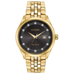 Men's Citizen Eco-Drive® Corso Diamond Accent Gold-Tone Watch with Black Dial (Model: BM7252-51G)