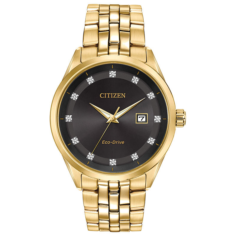 Men's Citizen Eco-Drive® Corso Diamond Accent Gold-Tone Watch with Black Dial (Model: BM7252-51G)