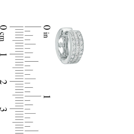 1/3 CT. T.w. Baguette and Round Diamond Multi-Row Huggie Hoop Earrings in 14K White Gold