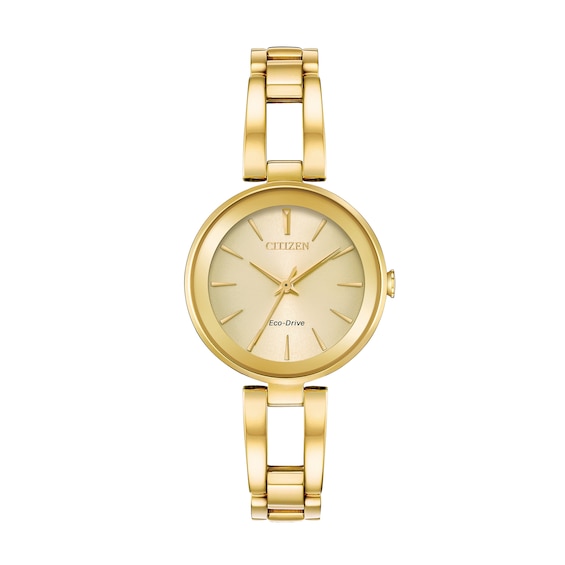 Ladies' Citizen Eco-DriveÂ® Axiom Gold-Tone Bangle Watch with Champagne Dial (Model: Em0638-50P)