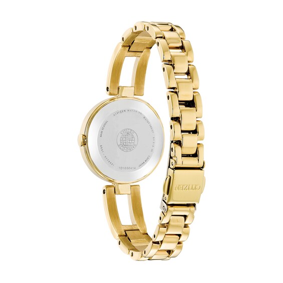 Ladies' Citizen Eco-DriveÂ® Axiom Gold-Tone Bangle Watch with Champagne Dial (Model: Em0638-50P)