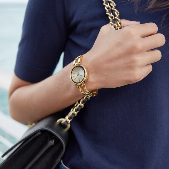 Ladies' Citizen Eco-DriveÂ® Axiom Gold-Tone Bangle Watch with Champagne Dial (Model: Em0638-50P)