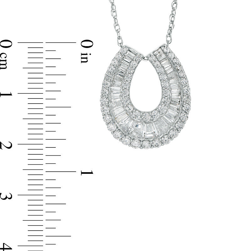 2 CT. T.W. Baguette and Round Diamond Horseshoe Pendant in 14K White Gold