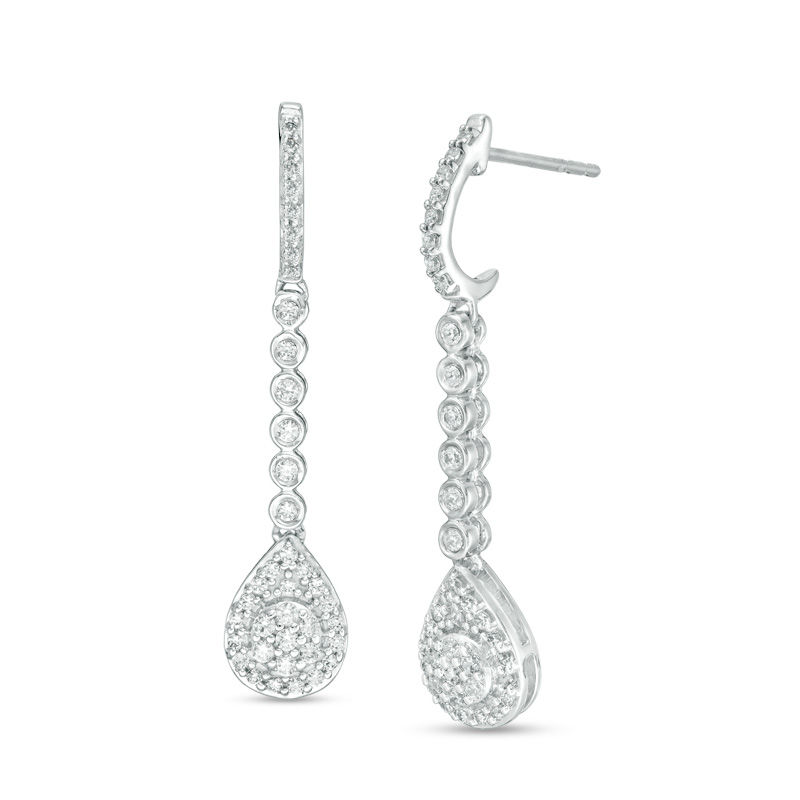 1 2 Ct Tw Composite Diamond Pear Shaped Frame Drop Earrings