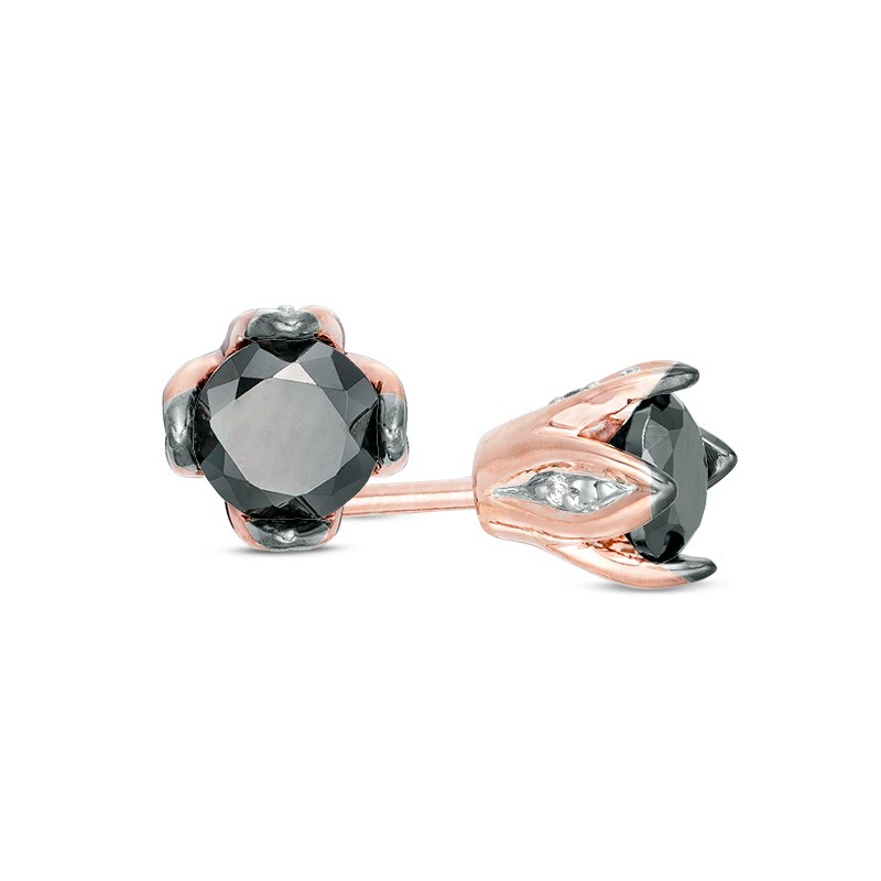 Main Image 1 of 1/2 CT. T.W. Enhanced Black and White Diamond Solitaire Stud Earrings in 10K Rose Gold