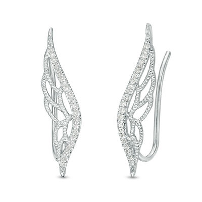 1 8 Ct T W Diamond Angel Wings Crawler Earrings In Sterling Silver 1 8 Ct T W Diamond Angel Wings Crawler Earrings In Sterling Silver