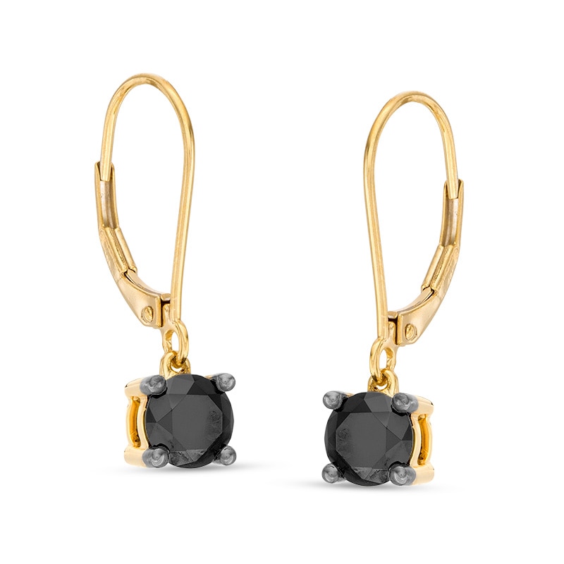 Main Image 1 of 1-1/2 CT. T.W. Black Diamond Solitaire Drop Earrings in 10K Gold