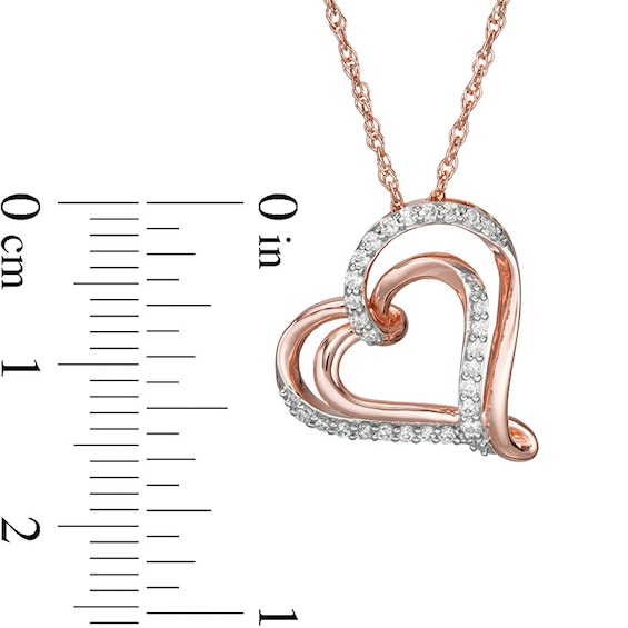 1/4 CT. T.w. Diamond Tilted Double Heart Pendant in 10K Rose Gold