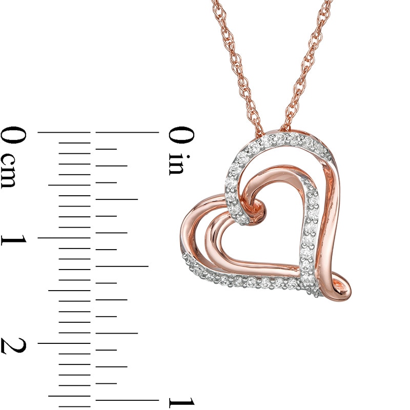 1/4 CT. T.W. Diamond Tilted Double Heart Pendant in 10K Rose Gold