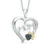 Thumbnail Image 1 of 1/20 CT. T.W. Enhanced Black and White Diamond "MOM" with Paw Print Heart Pendant in Sterling Silver and 10K Gold