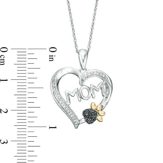 1/20 CT. T.w. Enhanced Black and White Diamond Mom with Paw Print Heart Pendant in Sterling Silver and 10K Gold