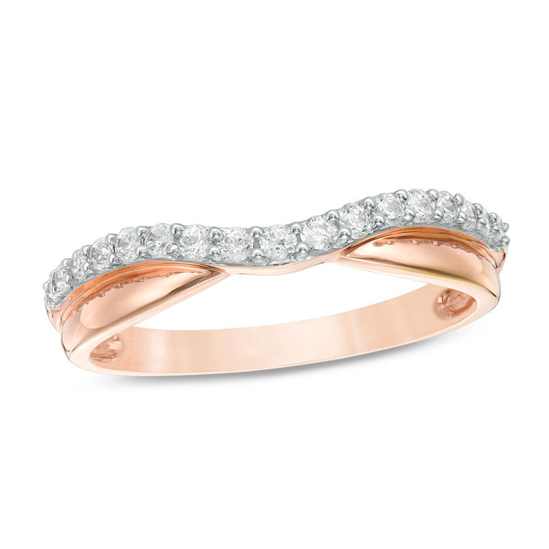 Main Image 1 of 1/4 CT. T.W. Diamond Contour Wedding Band in 14K Rose Gold