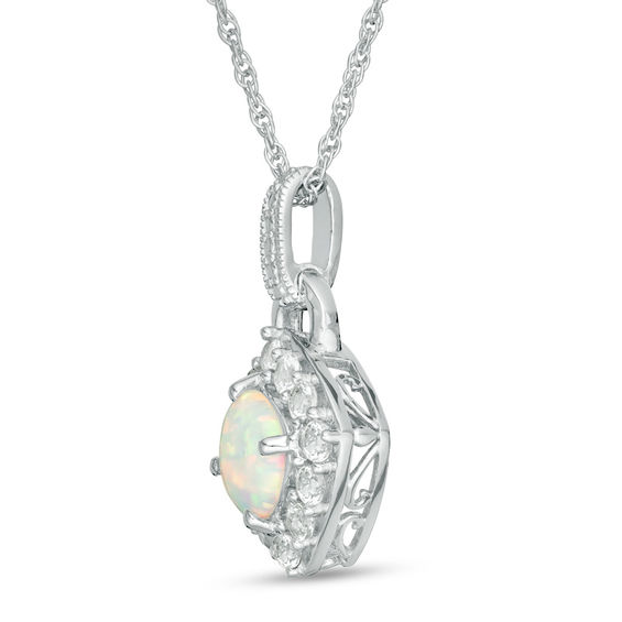 6.0mm Cushion-Cut Lab-Created Opal and White Sapphire Frame Vintage